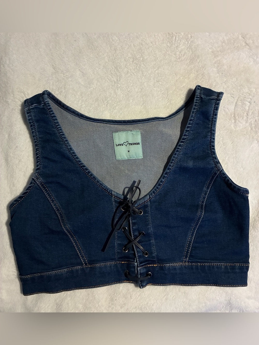 Love Trends Blue Denim Lace-Up Bustier Corset Top Sleeveless Size M